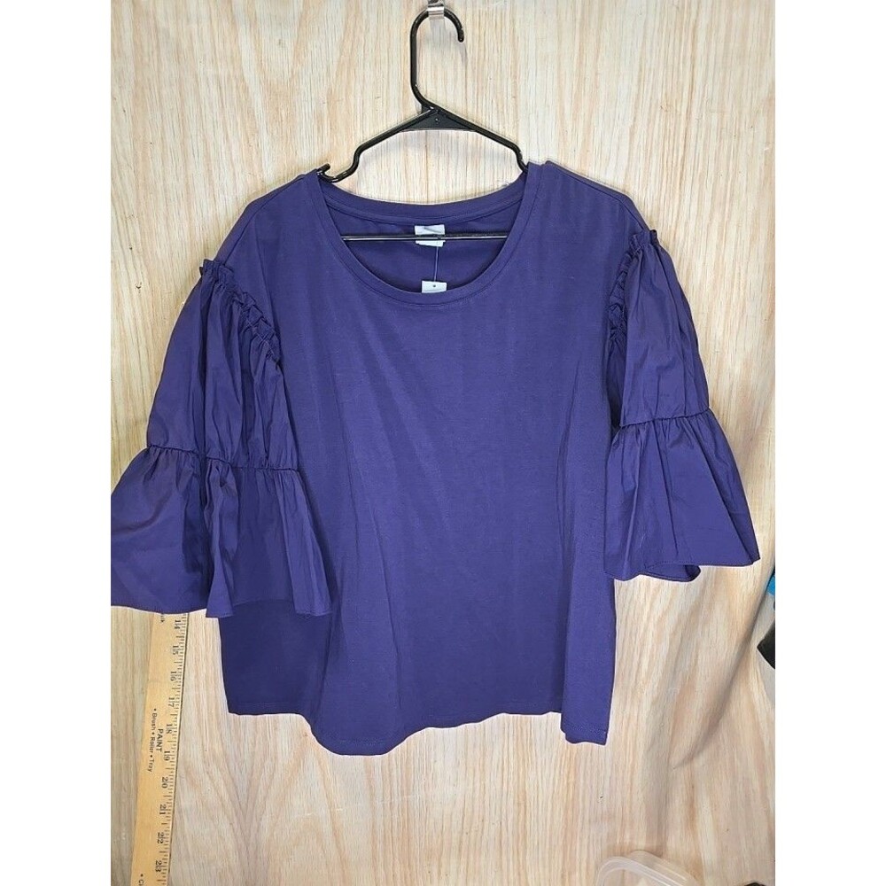 Chico’s Women’s Size 3 (XXL 14/16 VIOLET Ruffle Bell Sleeve Blouse Tunic Top NEW